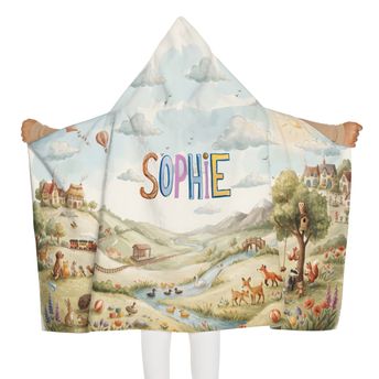 Woodland Animals Name Hooded Towel Youth Hooded Towel | Personalized Kids Hooded Towel
